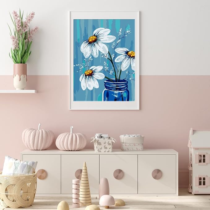 Ginkko Paint by Numbers for Adults Kids Beginners with Wooden Frame Easy Acrylic on Canvas 12x16 inch with Paints and Brushes, Vase Flower(Include Framed)