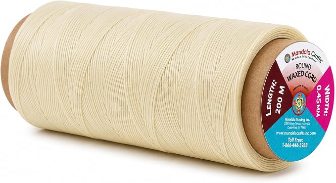 Mandala Crafts 200M 0.45mm Antique White Leather Sewing Round Waxed Thread