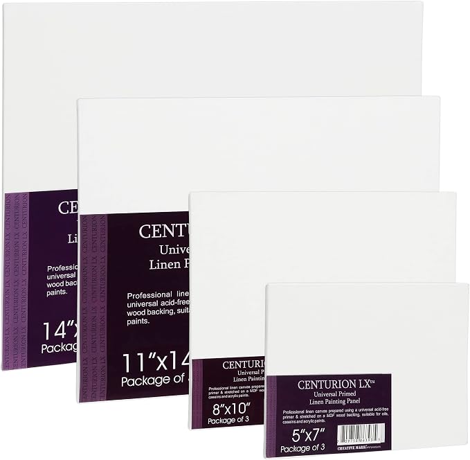 Centurion All-Media Primed Linen Panels - 12x24 3 Pack - 11oz Universal Primed Canvas Boards for Painting, Mounted on MDF Wood, Non-Warping, Ideal for Artists, Professionals, and Painters
