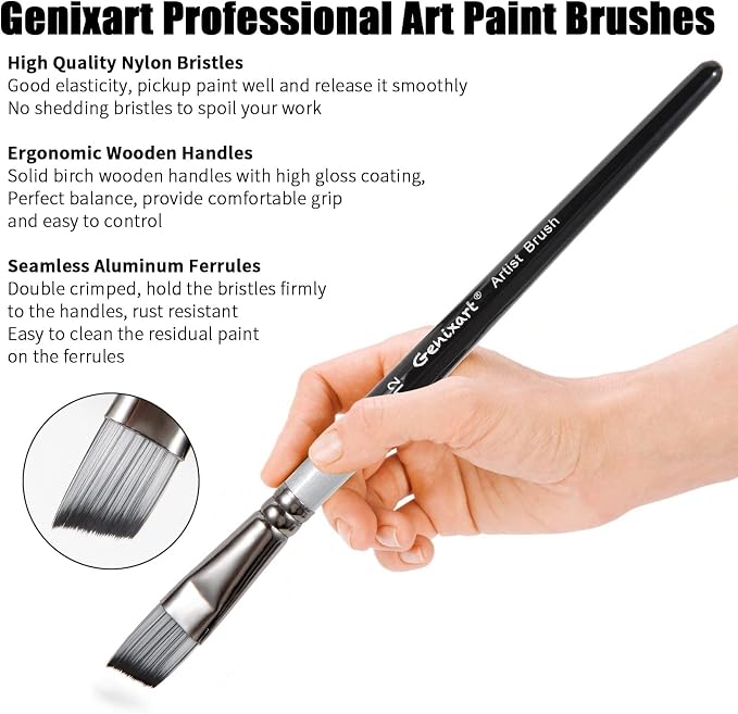 Genixart Angle Paint Brush Set – Art Paintbrushes Acrylic Oil Watercolor