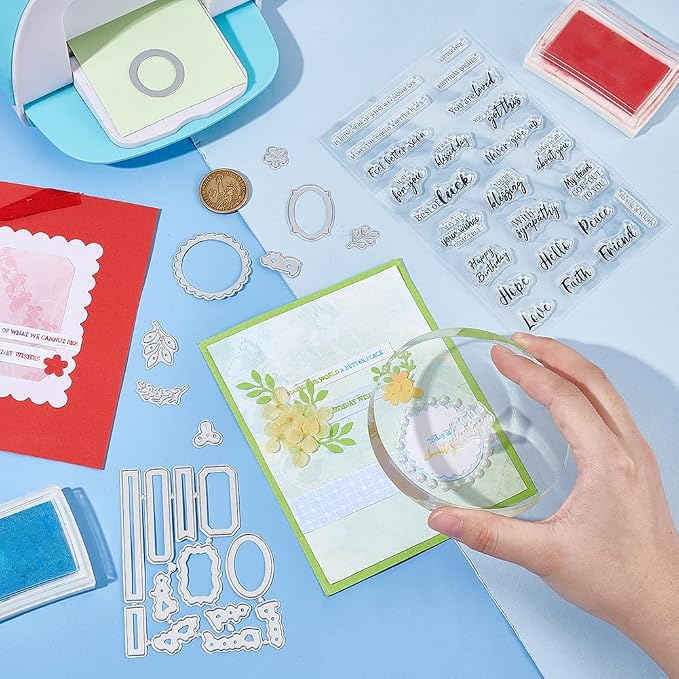 Sentiments Clear Stamps and Metal Cutting Dies for Card Making Greeting Words Silicone Stamp and Die Cuts Set Blessing Words Transparent Stamps for DIY Scrapbooking Paper Craft Supplies