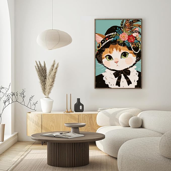 Framed Paint by Numbers Kit for Adults Beginner & Kids Ages 8-12, Funny Cat Adult Paint by Number Kits on Canvas with Frame, DIY Acrylic Number Painting for Adults for Home Decor Gift 8 x 12 Inch