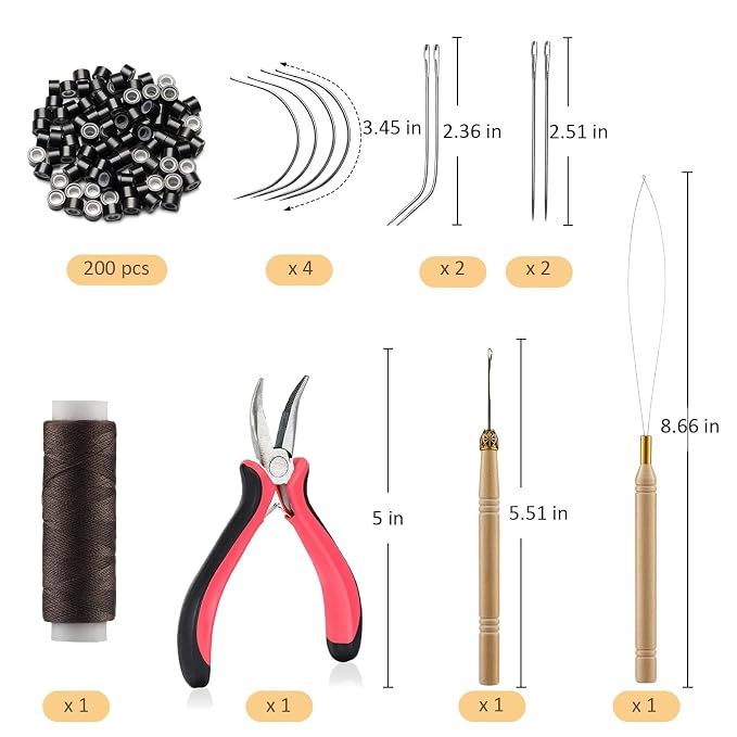 VCAY Hair Extension Tools Kit,200 Beads,Plier,Threader,Hook,Needles,Thread