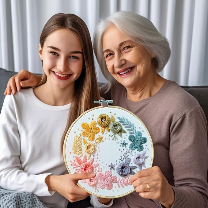 Embroidery Kit for Beginners,Learn 22 Stitches with Instructions & Video | Beginner-friendly step-by-step video tutorials included/Water-soluble ink/beginner embroidery kit/complete embroidery set