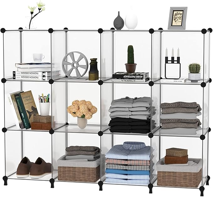 AWTATOS Closet Organizer, 12 Cube Storage Organizer, Translucent