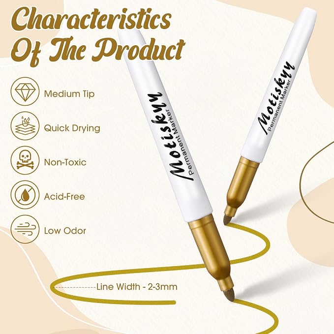 Motiskyy 48 Pack Metallic Markers, Permanent Paint Pens, Gold