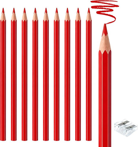 10 PCS Red Colored Pencils, Pre-sharpened Professional Wooden Art Pencils Set for Artists Painting | Premium Drawing Sketching Supplies