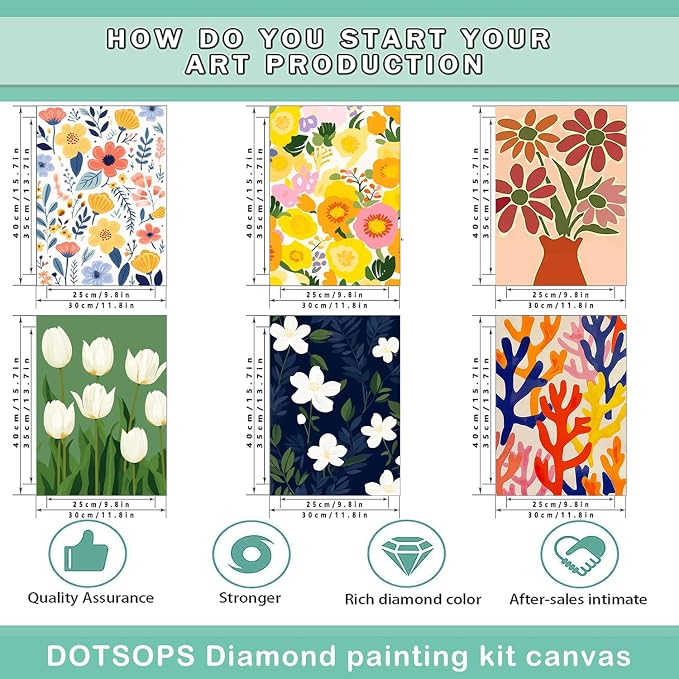 DOTSOPS 6 Pcs Floral Diamond Painting Kits Art Adults Painting Kits | Crafts DIY 5D Diamond Art Packs Kits,Full for Adults,Beginner Home Wall Decoration Gift 11.8 x 15.7 Inches