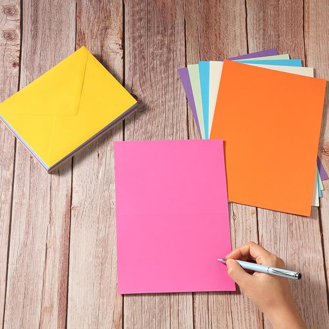 50 Pack A7 Colorful Envelopes with 5x7 Folded Cardstock Gold Stickers | With Blank Cards For Greeting Cards, Wedding, Birthday Party, Baby Showers, Invitations