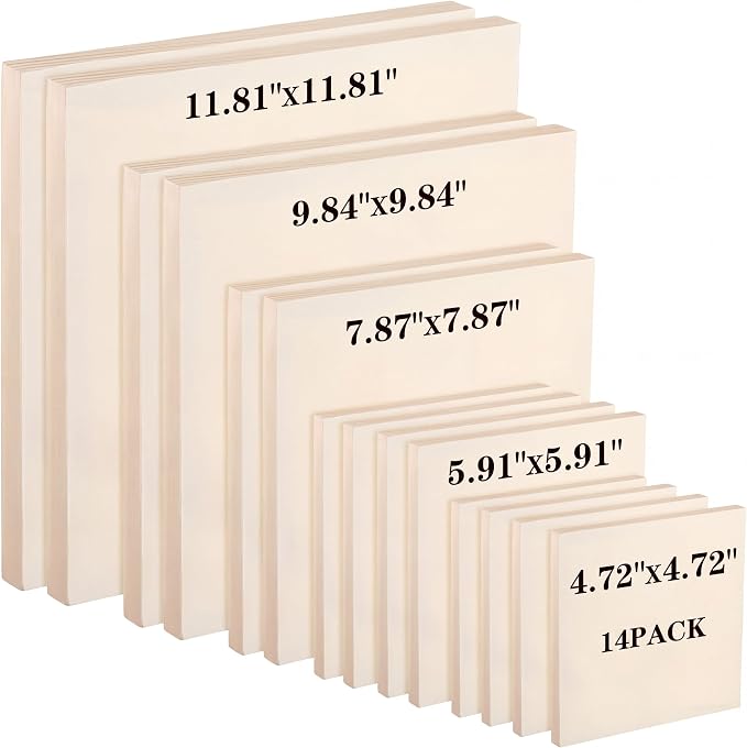 Youyole 14 Pack 5 Sizes Unfinished Wood Canvas Panels Kit