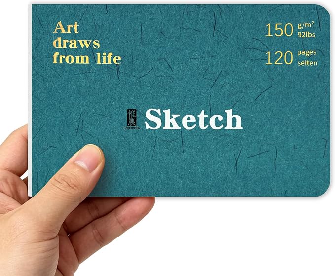 Hardcover Pocket Sketchbook, 3.5" x 5.4" Mini Small Travel Drawing Journal, 92lb/150gsm Heavyweight Paper, 120 Pages Blank Sketch Book for Adults Artists Mixed Media, Ideal Gift,Blue Green