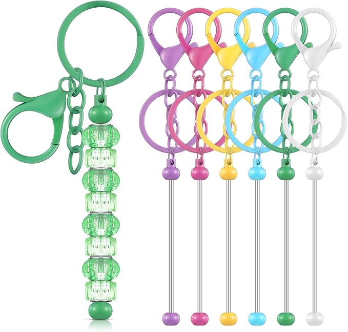 Huwena 6 Pcs Beadable Keychain Bars Metal Blanks DIY Crafts Jewelry Gift