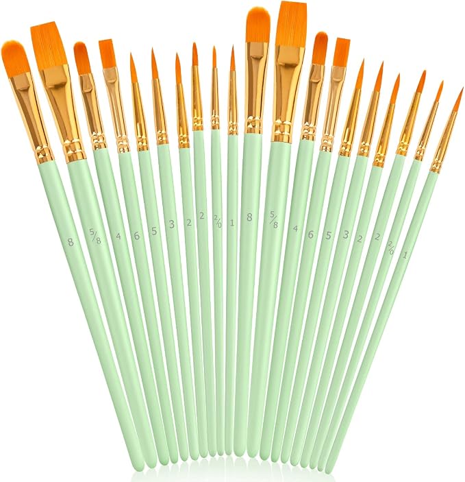 Soucolor Watercolor Paint Brushes Set, 40 Pcs Pointed Tip Painting Supplies | Acrylic Painting Oil Watercolor Halloween Pumpkin Ceramic Crafts Supplies Rock Body Face Nail Art, Mint Green