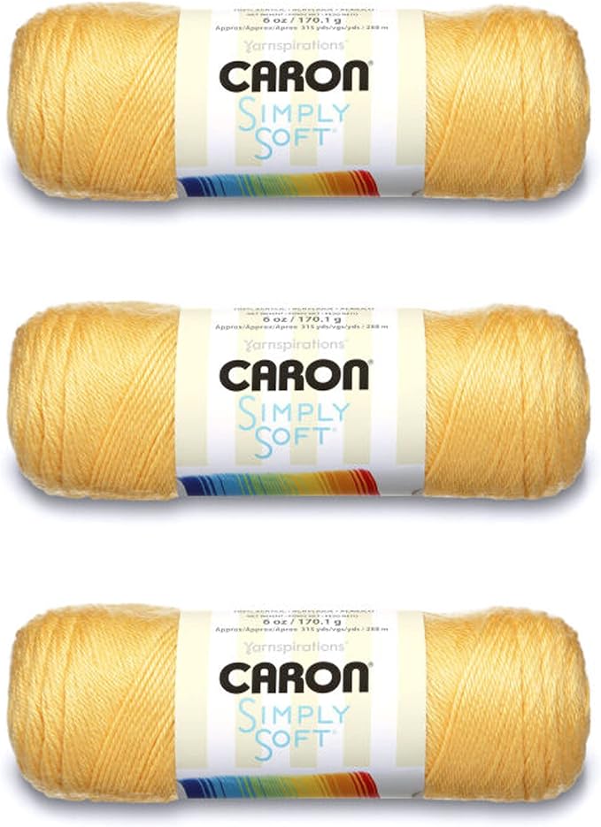 Caron Simply Soft Yarn for Crocheting & Knitting, Sunshine, 3-Pack | #4 Worsted Medium, Soft 100% Acrylic Yarn for Crochet, Knitting, Blankets and Crafts, 315 Yards, 170.1g/6oz per skein