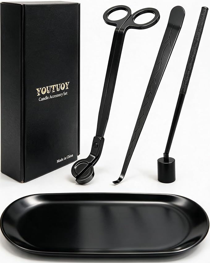 YOUTUOY 4 in 1 Candle Accessory Set, Matte Black