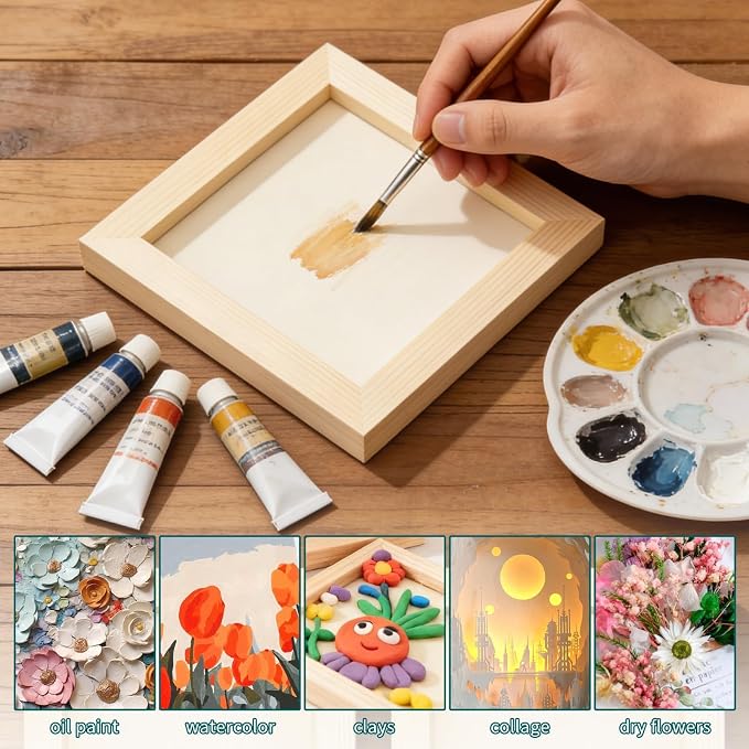 FSWCCK 12 Pack 6 x 6’’ Wooden Panel Boards, 0.79’’ Deep Unfinished Wood Canvas Panels for Crafts, Painting Canvas, DIY Art Projects, Pouring Arts