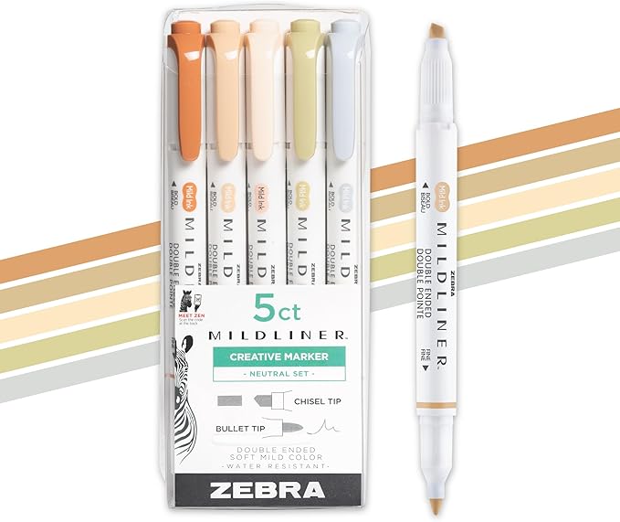 Zebra Pen MILDLINER No Bleed Highlighter, Neutral Vintage, Dual Tip, 5-Pack