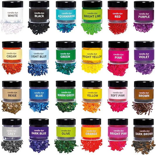 Candle Wax Dye for Soy Candle Making - 24 Color Chips in Jars | Premium Candle Wax Coloring - Highly Concentrated Candle Chips Colors in Jars