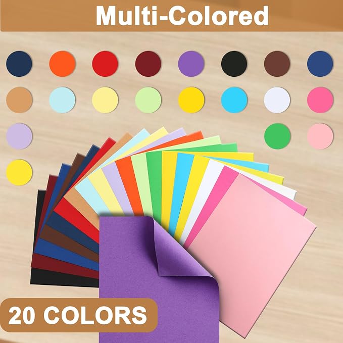 Silunkia 500 Sheets 20 Colors Cardstock 5 Assorted Size Crafts Paper 75lb