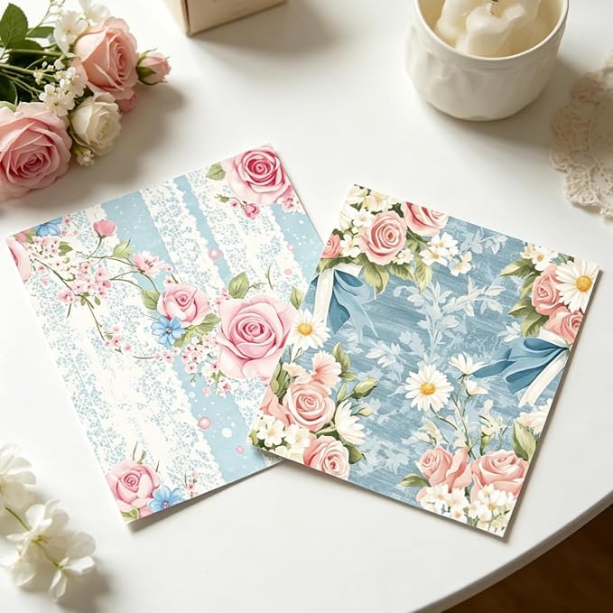 PRSTINCOL Scrapbook Paper,16 Sheets 6 x 6 Inch Romantic Style Scrapbook Supplies,Single-Sided Vivid Origami Decoupage Paper for DIY Crafts, Card Making, Art Journaling