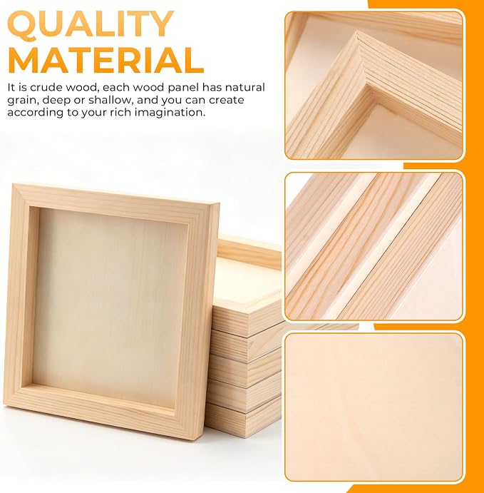 FSWCCK 10 Pack 7 x 7 inch Wood Panel Boards, Unfinished Wood Canvas Panels for Crafts, Painting Canvas, DIY Art Projects, Pouring, Arts Use with Oils, Acrylics