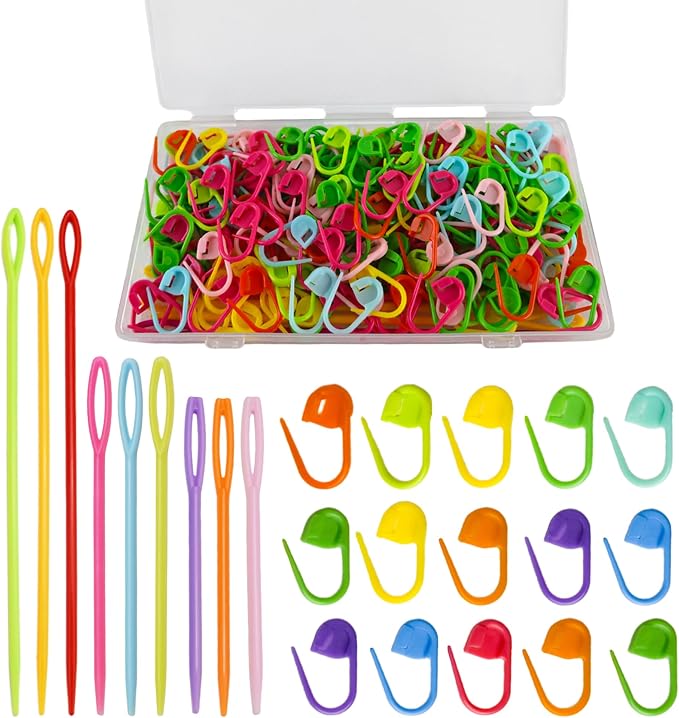 DeliaVo 200Pcs Stitch Markers for Crocheting and 9Pcs Yarn Needles Kit