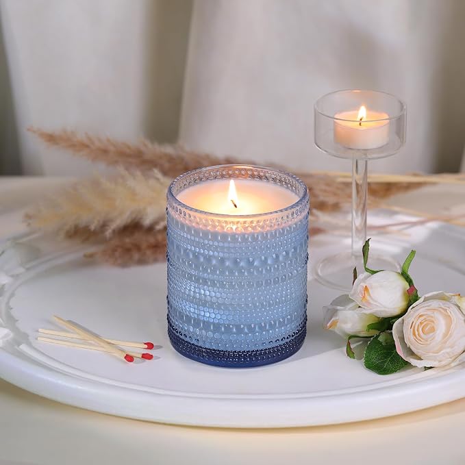 DARJEN 8 Pcs 14oz Glass Candle Jars with Lids, Candle Containers Tins-Blue | 14oz Capacity, Thick Heat-Resistant Glass, Safe for Hot Wax Pouring, Ideal for DIY & Gifts