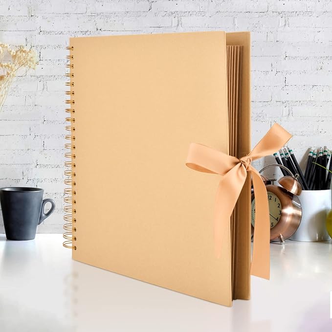 GOTIDEAL 12 x 12 Inch Scrapbook Album with 10 Metallic Markers, Yellow | 80 Pages Craft Paper Photo Album for Wedding and Anniversary, Family DIY Photo Album with Scrapbooking Stickers Corners