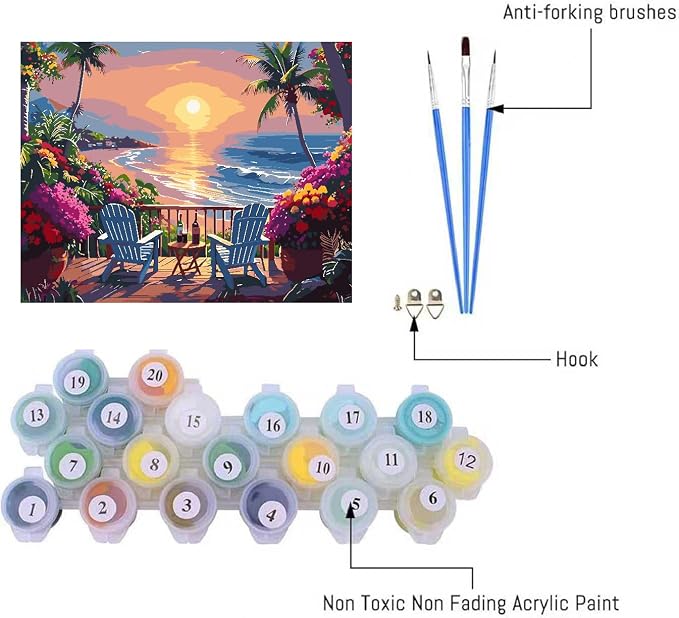 askkqtx Beach Paint by Numbers Kit for Adults Unframed 16x20 Inch