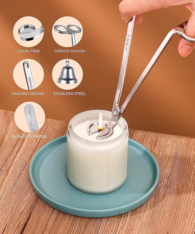 RONXS 3 in 1 Candle Wick Trimmer Set, Snuffer, Dipper, Cutter, Silver | Candle Care Accessory Kit, Stainless Steel, Trims Wick, Puts out Flame and Dips, Gift Box for Candle Lovers Home Decoration