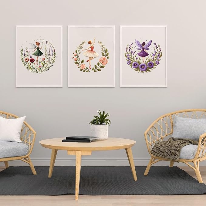 Embroidery Kit for Adults, Pre-Stamped Pattern Embroidery Kit for Beginners, Needlepoint Starter Kit with Hoop Thread Needle Instruction, 7.9'' Hoop (Flower Fairy 3 Packs)