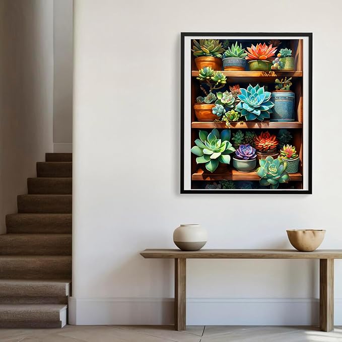 Diamond Art Kits for Adults Plant Succulents Diamond Painting Kit 12x16in | 5D Plant Diamond Art Painting Kit for Adult, DIY Full Round Drill Flowers Gem Art Diamond Dots Kits for Home Wall Decor Gift