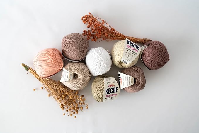 Keche Baby Cotton, 60% Cotton 40% Acrylic Yarn, Soft Cotton Yarn for Crochet and Knitting, Amigurumi Yarn 4 Skeins/Balls [1.76 Oz (50g) / 180 Yrds (165m)] x 4 - Pastel Yellow