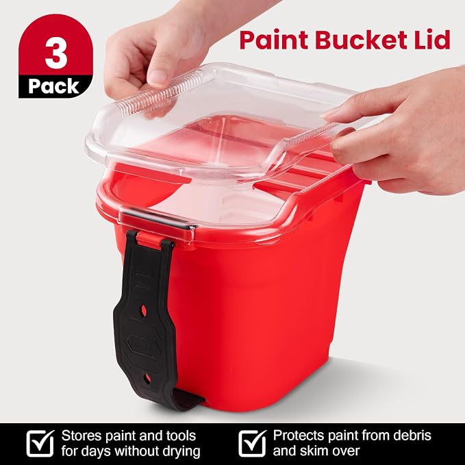 Mister Rui Paint Brushes Paint Cup with Hand Held Paint Bucket Liner & Lid | 2 Inch Paint Brush with Paint Pail Set, Paint Cup with Handle for Smooth Finish, Wall, Furniture, Trim