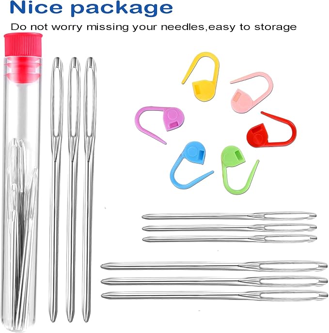 17 Pcs Sewing Knitting Kits, 9 Pcs Large-Eye Blunt Yarn Needles, 2 Pcs Needle Threader, 6 Pcs Colorful Knitting Crochet Locking Counter Stitch Needle, Suitable for Crochet Project