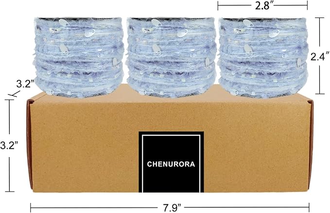 Artisanal Yarn Collection Multifiber Fancy Yarn with Silver Sequins for Knitting Crocheting Crafts DIY, Set of 3 Rolls (Baby Blue)