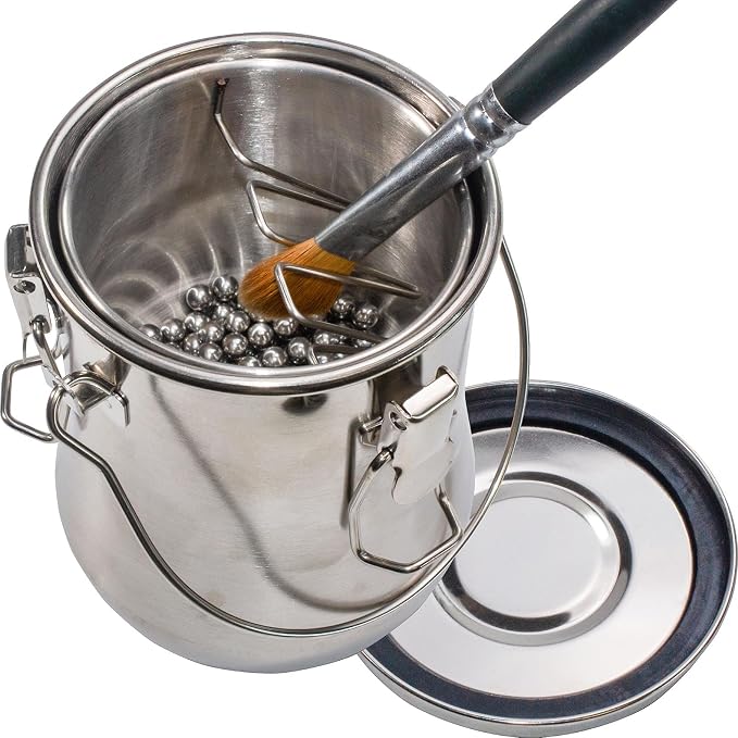 Airtight Stainless Steel Paint Brush Washer with Wringer | 3.8 x 4.8 in; includes cleaning beads for oil and acrylic brushes using water, mineral spirits or turpentine