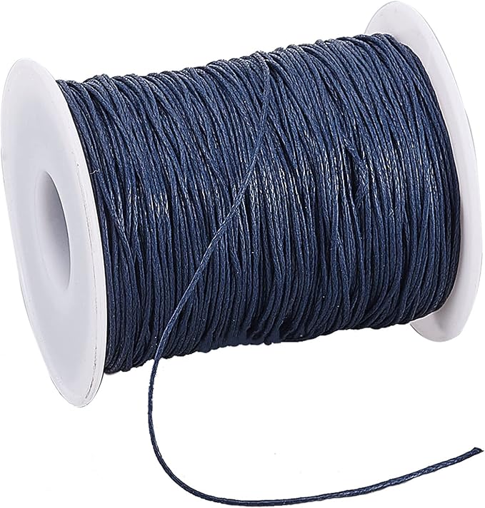 PH PandaHall 1mm Waxed Cord,100 Yards Waxed Cotton Cord Blue Wax Thread Beading String Wax Craft String for Bracelet Necklace Jewelry Waist Beads Making Crafting Beading Macrame