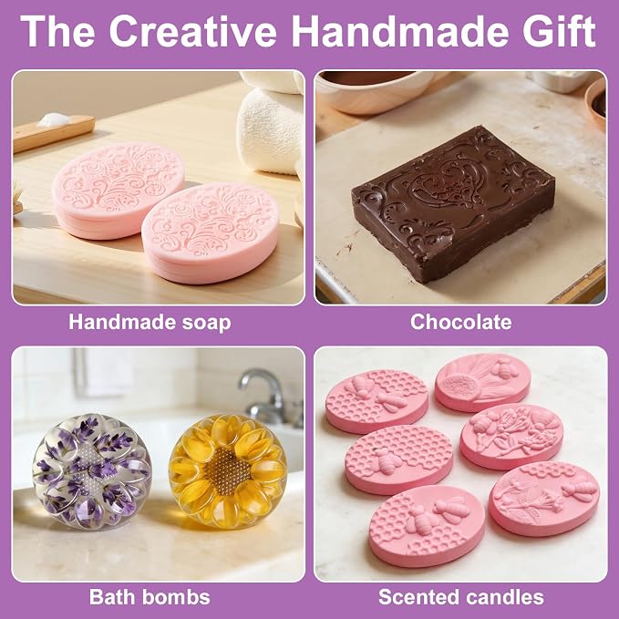 Soap Making Kit with 3 Silicone Molds Bee Lace Flower Shapes 100 Clear Bags 100 Gift Tags 65ft Jute Twine DIY Handmade Soap Craft Set for Beginners Small Business & Gift Making