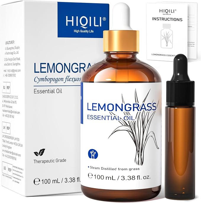 HIQILI Lemongrass Essential Oil for Diffuser, Outdoor Protection