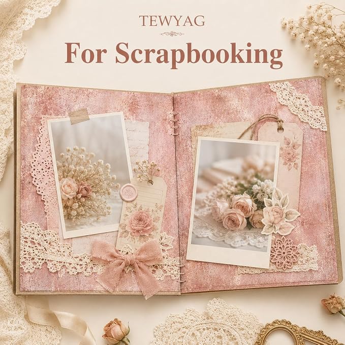 Vintage Scrapbook Paper Double Sided 12x12 Distressed Rose Gold 24 Sheets
