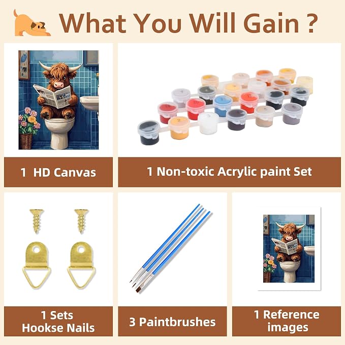 Reivworl Cow Paint by Numbers Kit for Adults Beginner 16×20 inch