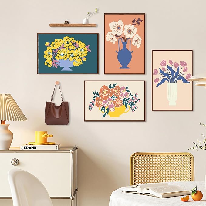 4 Pack Paint by Numbers Kit for Adults with Frame, Flowers & Floral Vase | DIY Acrylic Painting Kit with Wooden Easel, Framed Paint by Number for Beginners, Home Wall Decor & Gift, 8 x 12 Inch