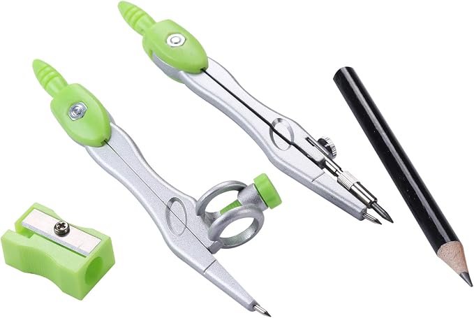 Unjoo Math Geometry Set 10 Pcs, Compass and Protractor for Students(Green) | Shatterproof Storage Box,Rulers,Protractor,Compass,Eraser,Pencil Sharpener,Lead Refills,Pencil,for Classroom, Back to School