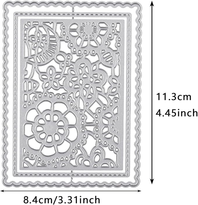 Cutting Dies 3D Background Frame Metal Stencils Scrapbooking Tools DIY Craft Carbon Steel Embossing Template for Paper Card Making Album Arts Supplies (Frame C-Flowwr 8.4x11.1cm), XMEI000580