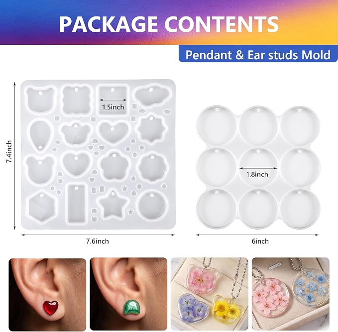 KISREL Epoxy Resin Kit 16OZ with Keychain Earring Molds, Tools for Beginner | 25-Cavity Clear Epoxy Resin with Silicone Earring Molds Ideal for Making keychains, Craft Works