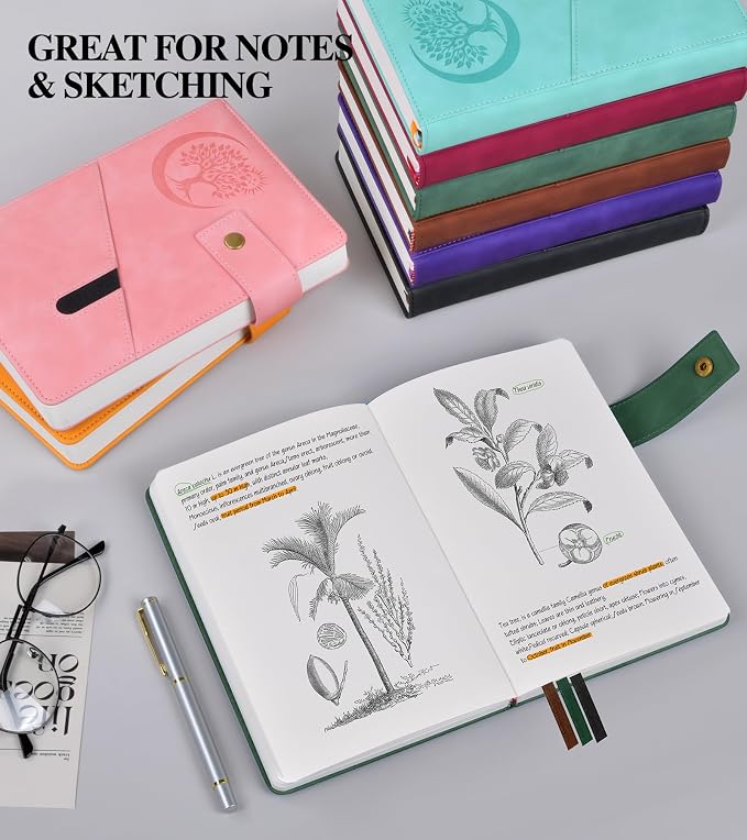 PAIBAS Blank Journal Notebook, A5 Hardcover Leather Sketchbook with 200 Pages Thick Blank Paper for Men Women, Unlined Drawing & Writing Journal, 5.9" x 8.4" Plain Notebook (green)