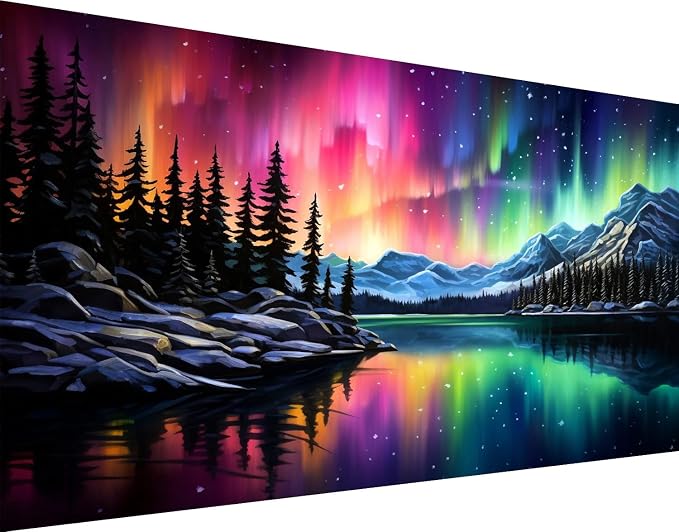 mrpwnle Large Diamond Art Kits for Adults, Aurora Diamond Painting Kits | Big Northern Lights Diamond Art Painting Kits for Adults Beginners, DIY Round Full Drill Gem Art Kit,Home Decor 27.6x15.8in