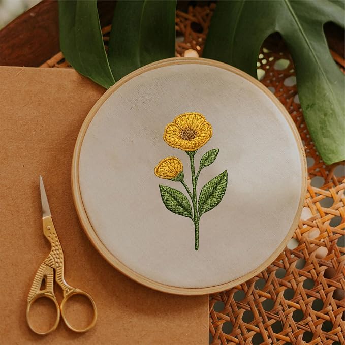 ORIGACH 4 Sheets Large Water Soluble Embroidery Patterns Stabilizers - Pre-Printed Floral, Plants, Mushroom & Bonsai Designs - Stick & Stitch Embroidery Paper for Hand Sewing Lovers