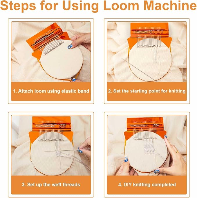 Jexine Mini Darning Mushroom for Socks 21 Hooks Small Speedweve Style Weaving Darning Loom with 9 Pcs Large Eye Needles 50 Colors Thread for Handcraft DIY Weaving Repair Tool(Orange)